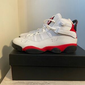Jordan Kids White and Red High-Top Sneakers